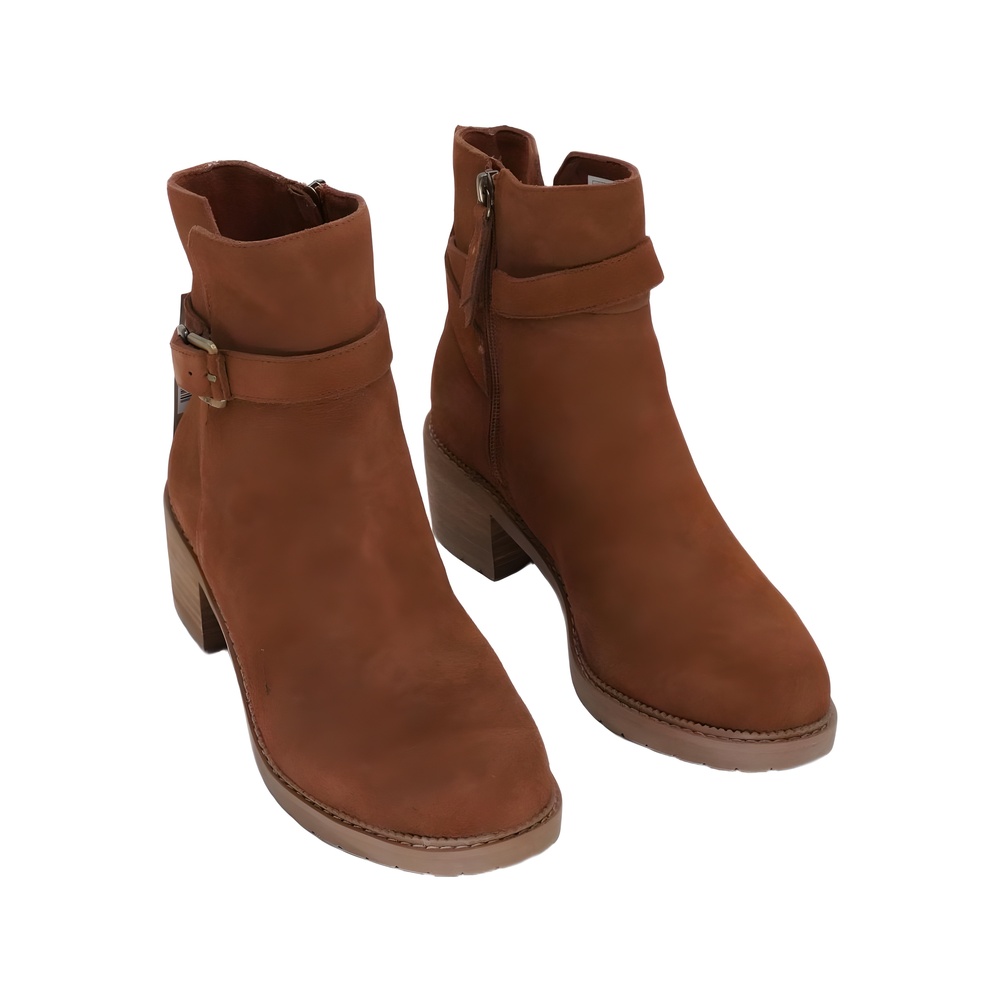 TOMS Womens Hailey Buckle Ankle Boot Block Heel Amber Brown Size 7.5M